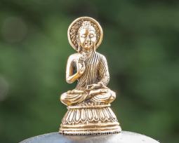 Protection Buddha Figurine with Lotus Blossom Halo: 1 and 1/8th Inches Tall