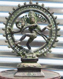 Large Dancing Shiva W/ Green Patina, Brass