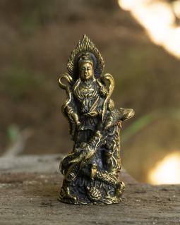 Kuan Yin Standing on Dragon Statue in Brass, 3 Inches Tall