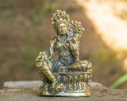 Small Brass Green Tara Statue, 2.5 Inches Tall