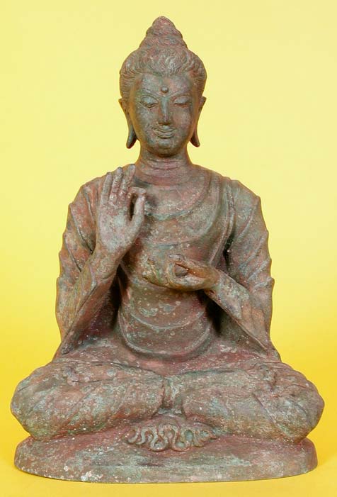 Brass Buddha Statue on Lotus Throne in Half Lotus Pose in the Vitarka Mudra  of Teaching 15