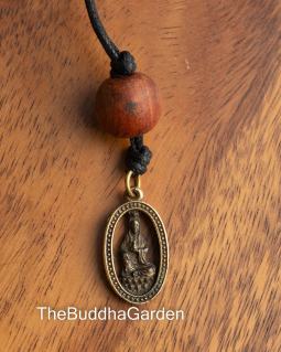 Kuan Yin Pendant in Brass, 1 Inch, With Necklace Cord