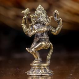 Medium Dancing Ganesh Figurine Statues Made of Brass From Thailand, 2.5 Inches Tall