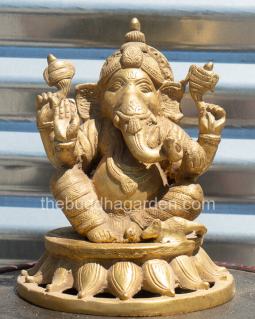 Large Sitting Ganesha, Gold Colored Brass
