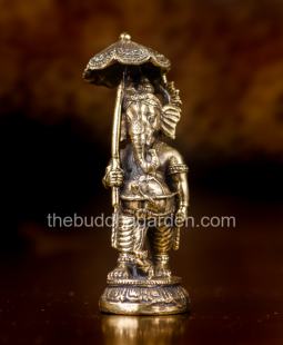 Medium Walking With Parasol Ganesh Statue, Made in Thailand, 2.5 Inches Tall