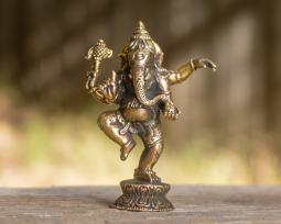 Brass Dancing Ganesh Statue, 2.5 Inches Tall